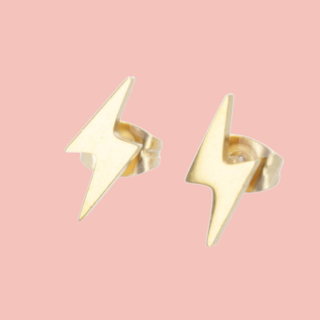Lightning Stud Earrings (Gold Plated) - Sour Cherry