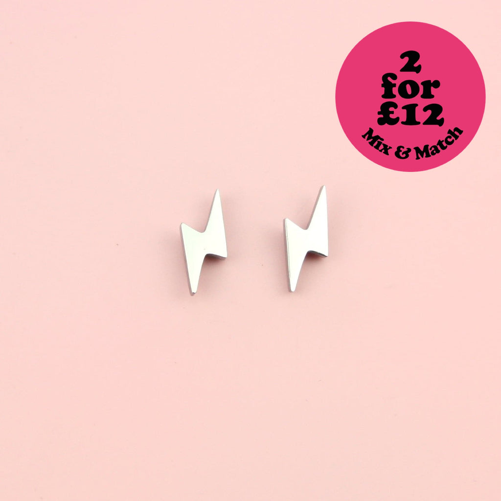 Lightning Stud Earrings (Stainless Steel) - Sour Cherry