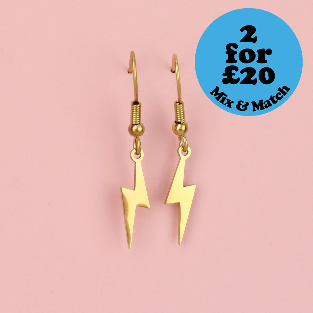 Lightning Bolt Earrings (Gold Plated) - Sour Cherry