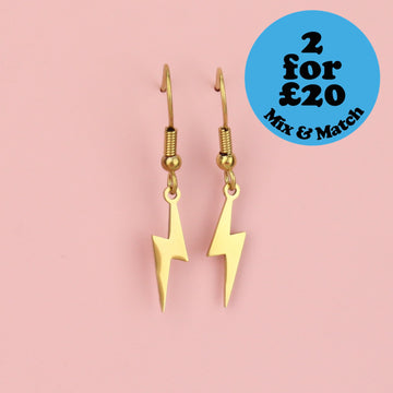 Lightning Bolt Earrings (Gold Plated) - Sour Cherry