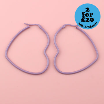 Lilac Heart Hoop Earrings - Sour Cherry