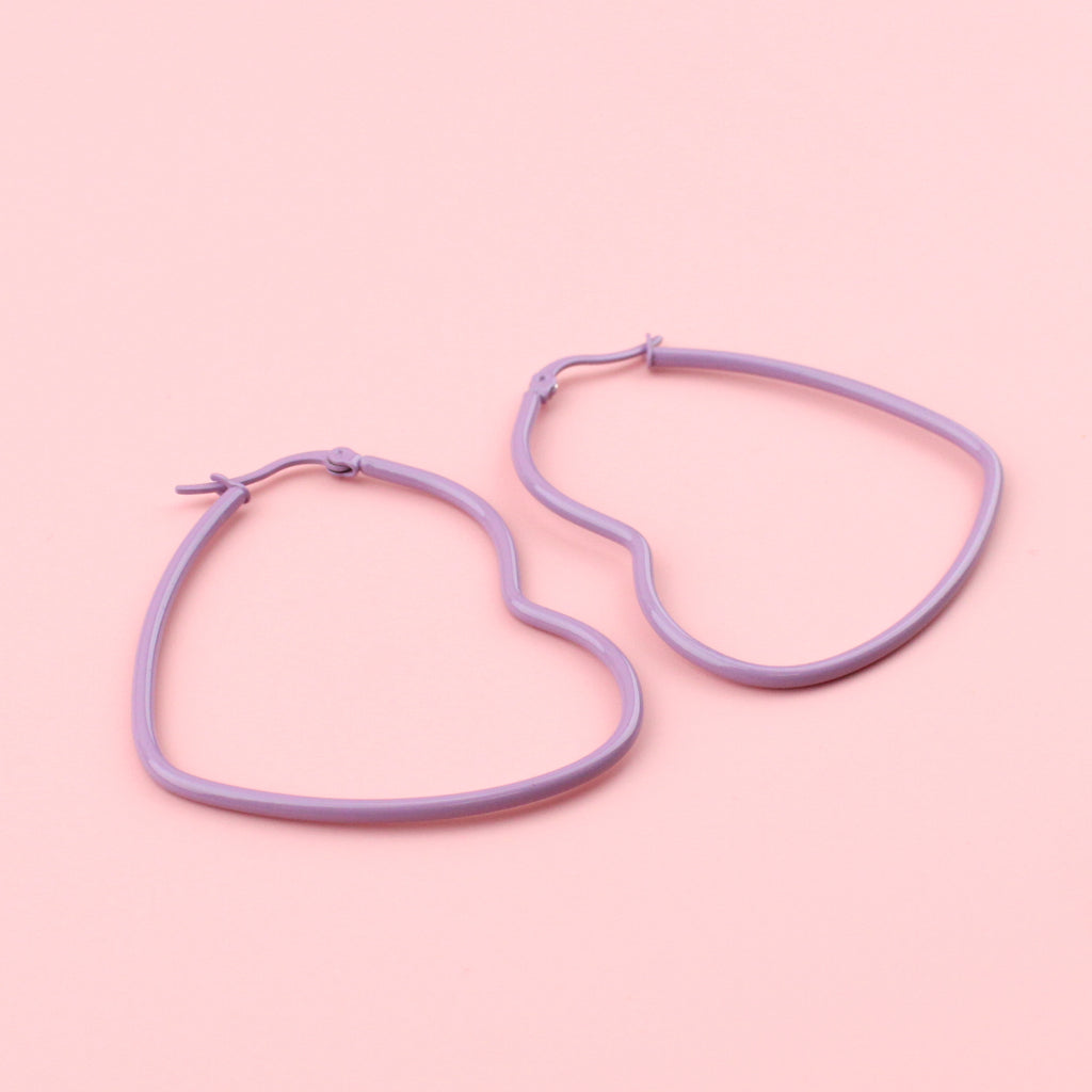 Lilac heart shaped hoop earrings
