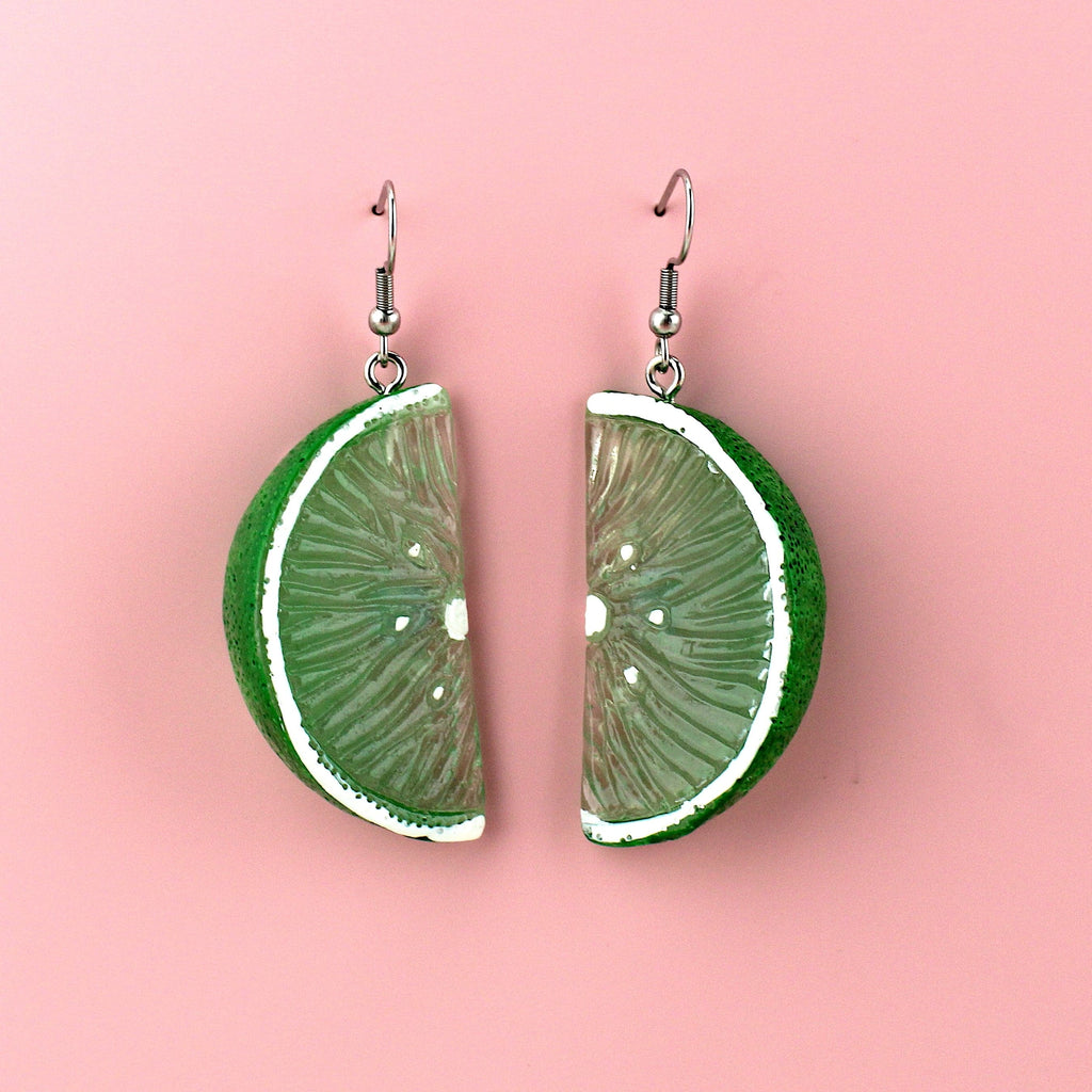 Lime segment charms on stainless steel earwires