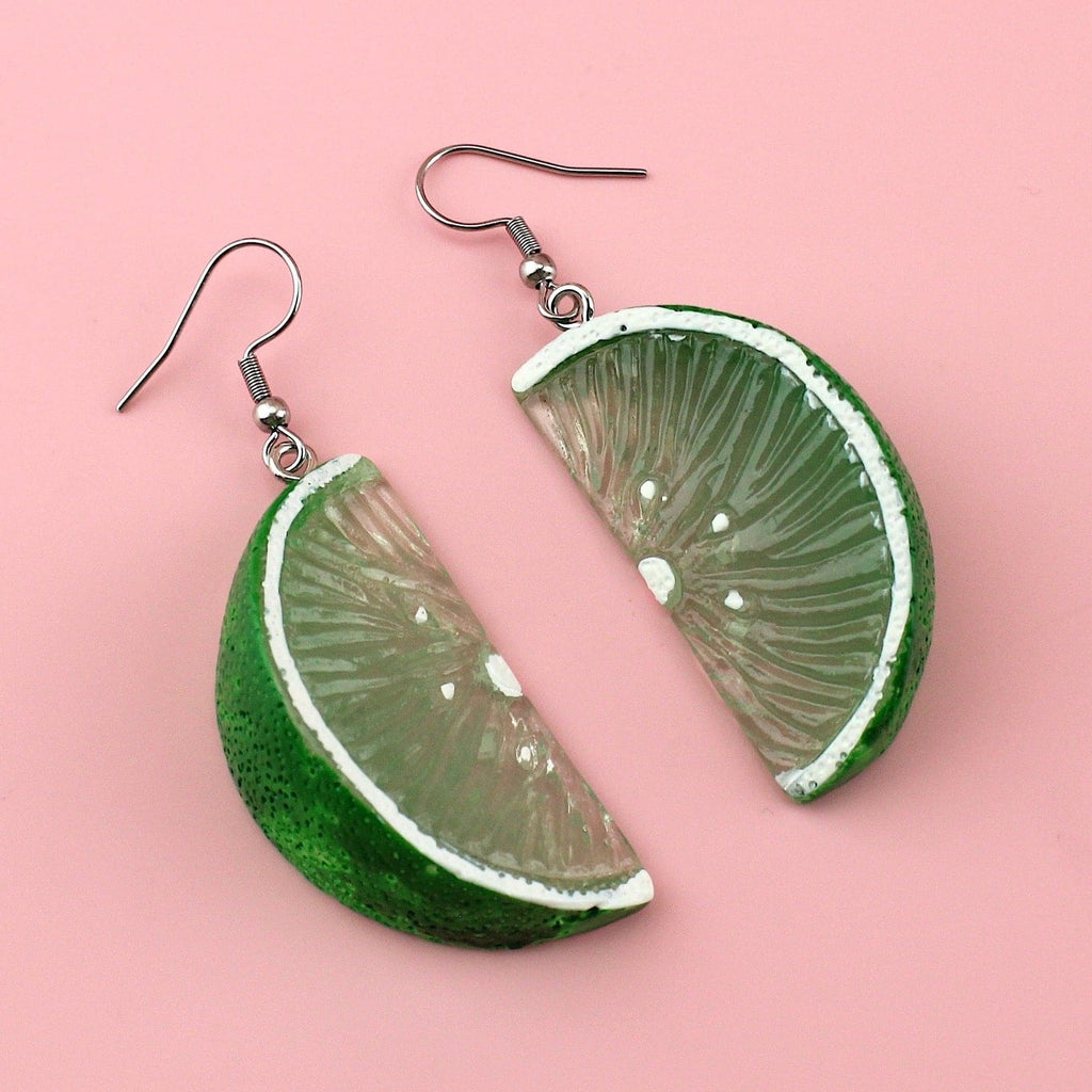 Lime segment charms on stainless steel earwires
