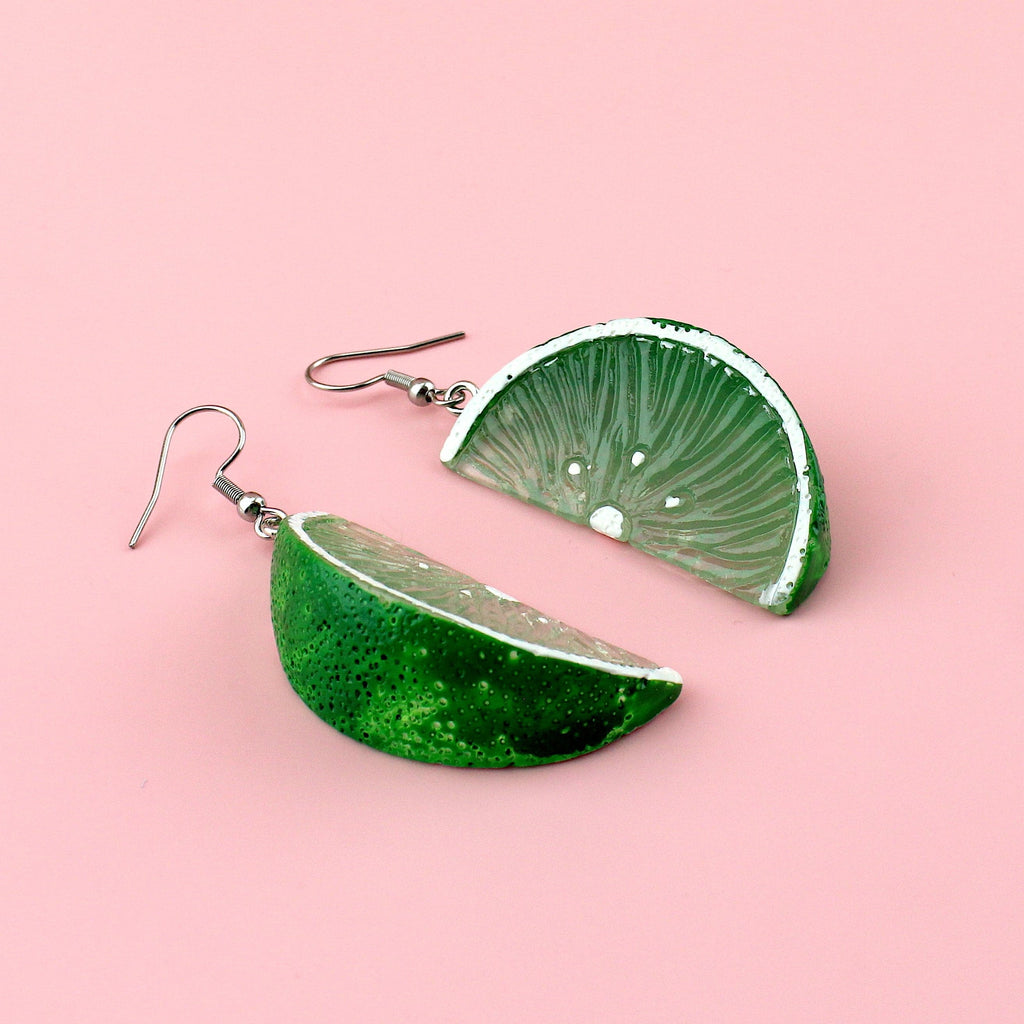 Lime segment charms on stainless steel earwires