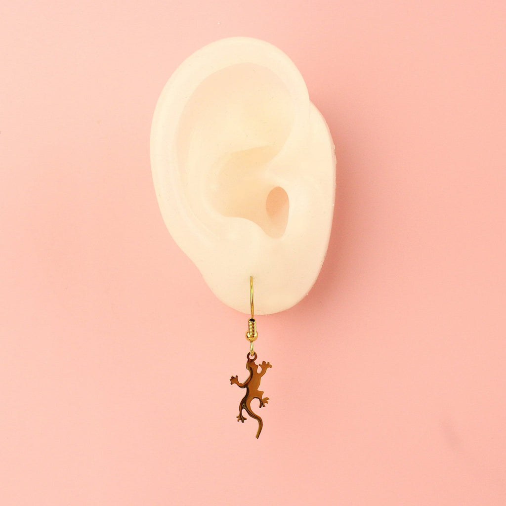 Ear showing Lizard Earrings (Gold Plated)