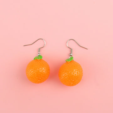 Orange fruit charms on stainless steel earwires