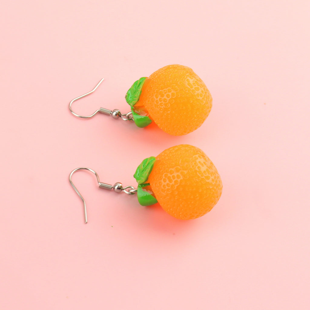 Orange fruit charms on stainless steel earwires