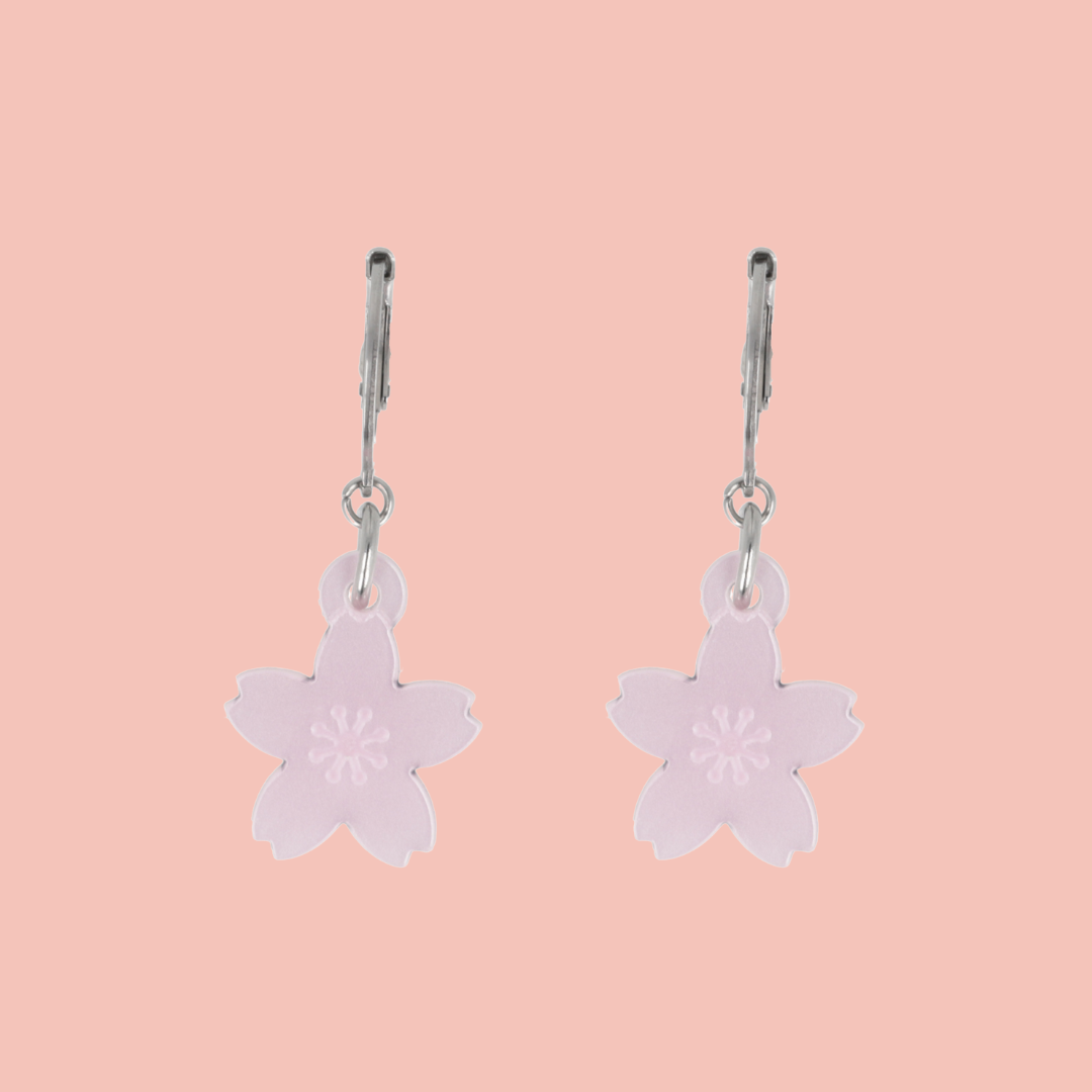 Light Pink Cherry Blossom Huggie Hoop Earrings - Sour Cherry