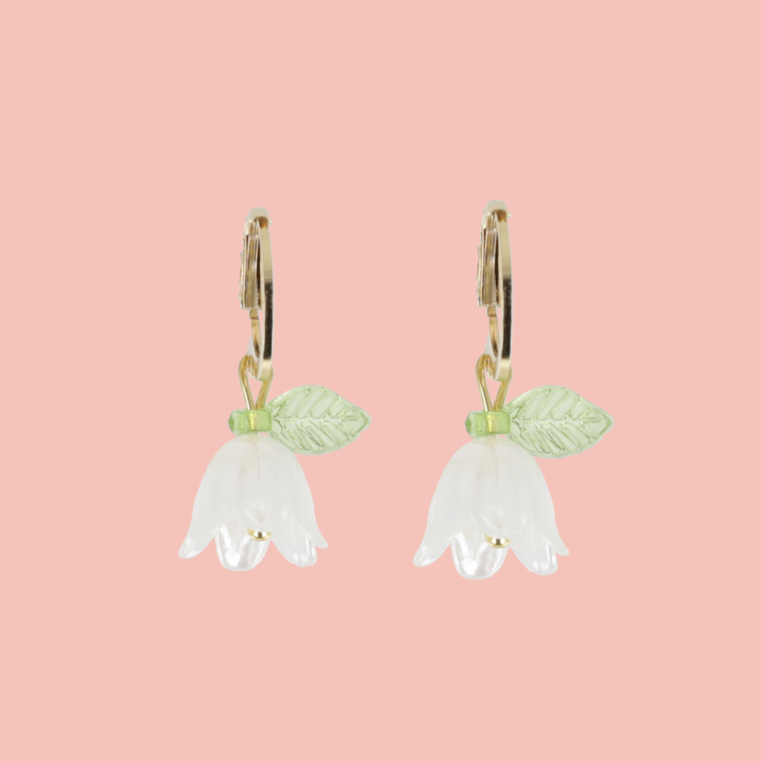 White Bell Orchid Huggie Hoop Earrings - Sour Cherry