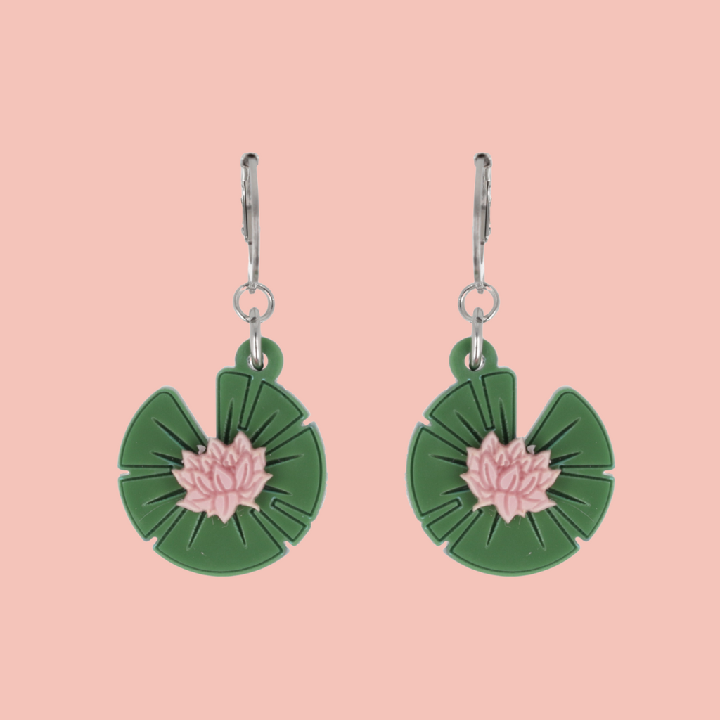 Lily Pad Huggie Hoop Earrings - Sour Cherry
