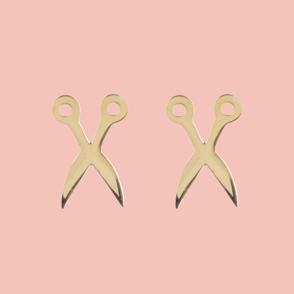 Cut It Out Scissor Stud Earrings - Gold Plated - Sour Cherry