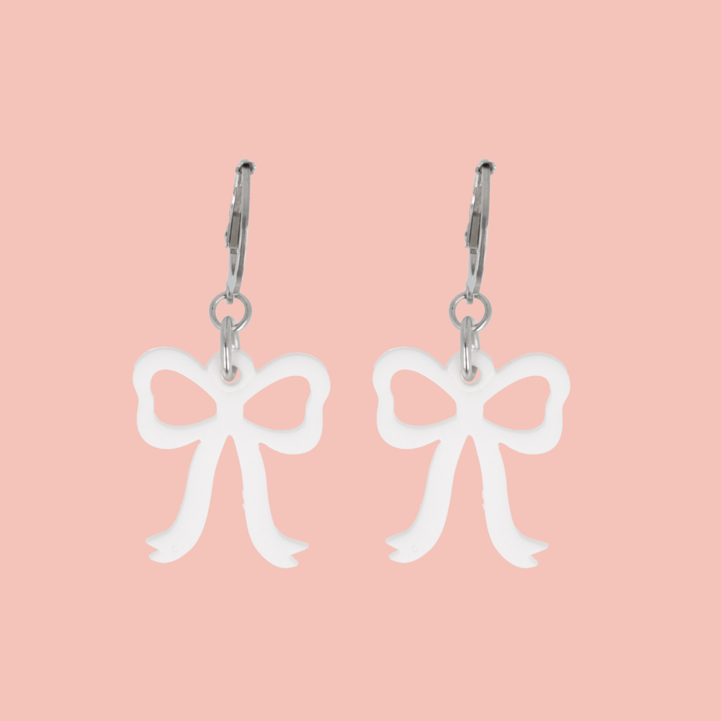 Mini White Bow Huggie Hoop Earrings - Sour Cherry