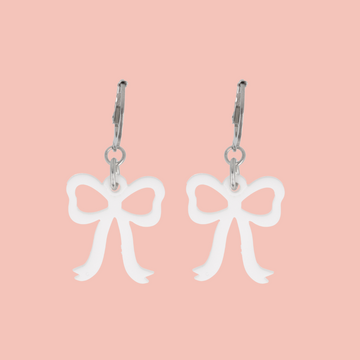 Mini White Bow Huggie Hoop Earrings - Sour Cherry