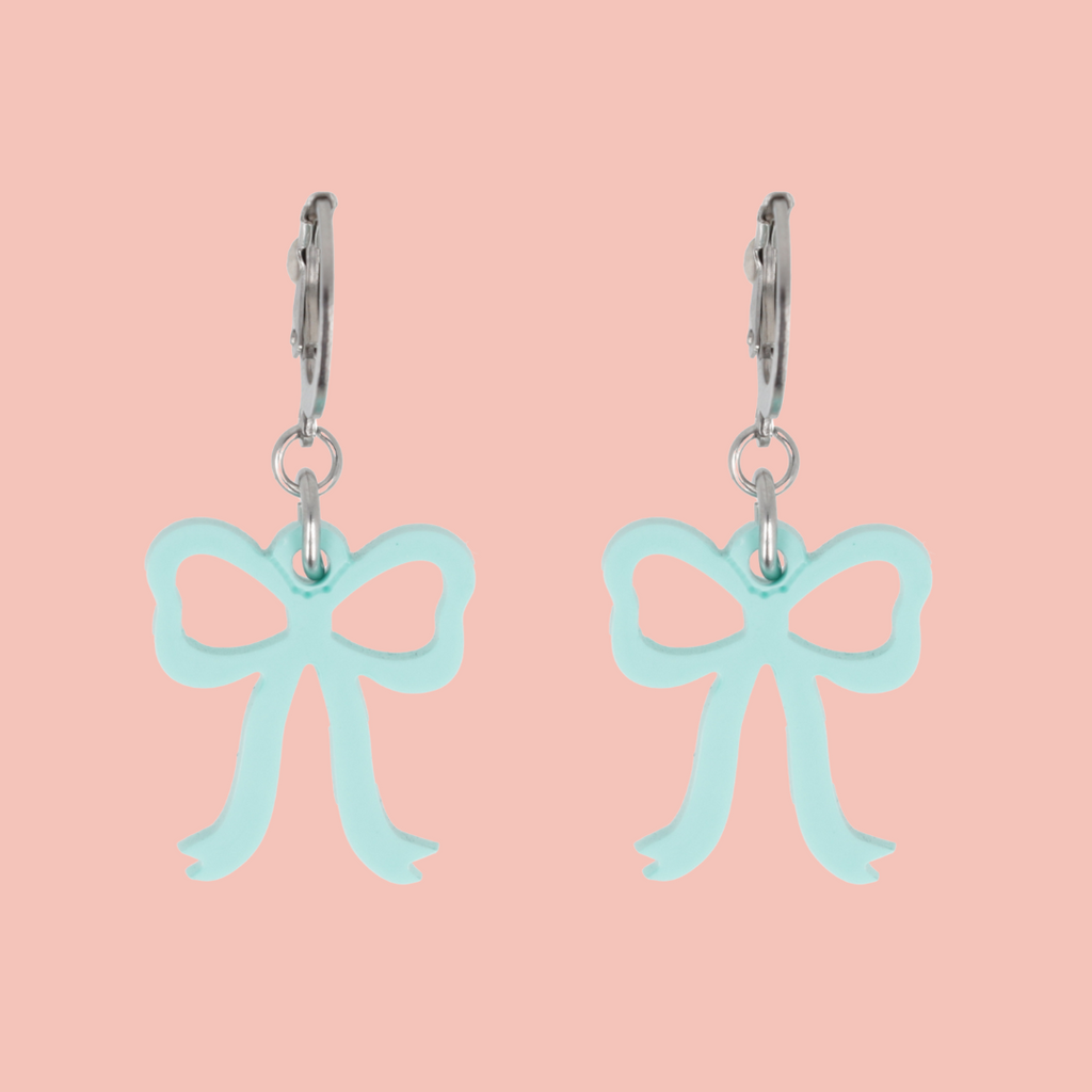 Mini Turquoise Bow Huggie Hoop Earrings - Sour Cherry