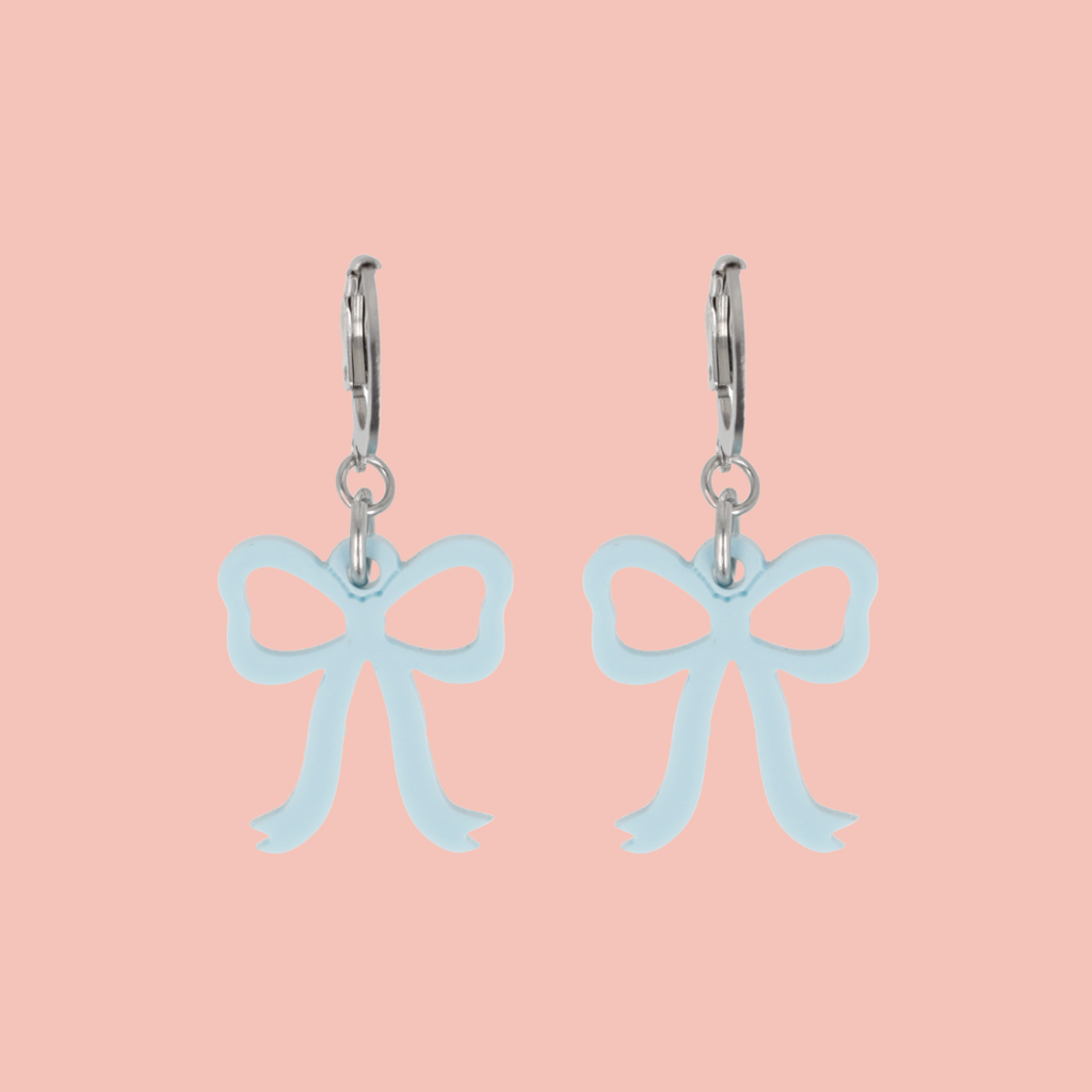 Mini Blue Bow Huggie Hoop Earrings - Sour Cherry