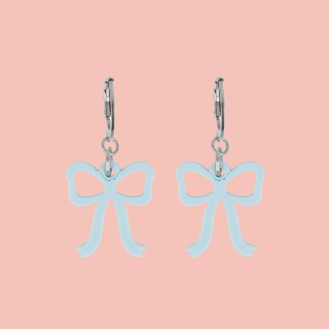 Mini Blue Bow Huggie Hoop Earrings - Sour Cherry