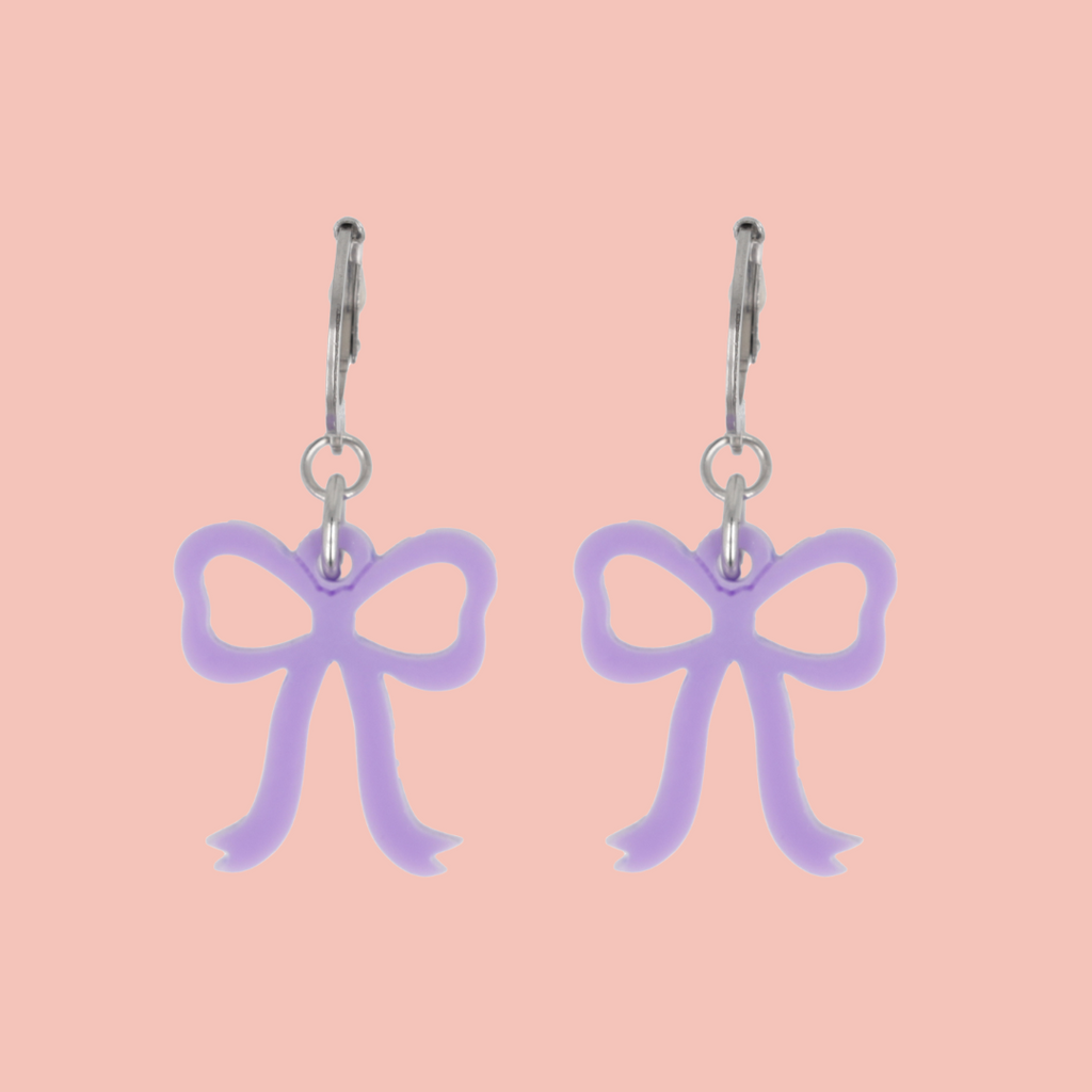 Mini Lilac Bow Huggie Hoop Earrings - Sour Cherry