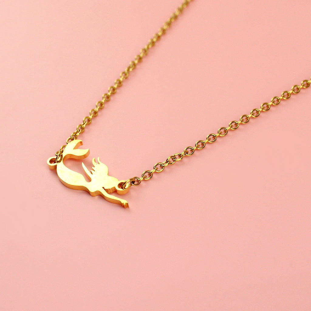 Gold plated stainless steel necklace with mermaid shaped pendant