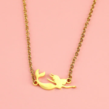 Gold plated stainless steel necklace with mermaid shaped pendant