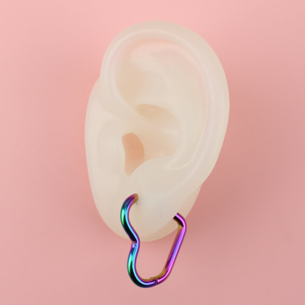 Ear wearing Mini Heart Hoop Earrings (Rainbow)