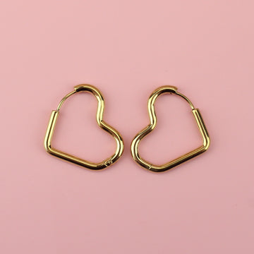 Gold plated stainless steel heart-shaped hoops 