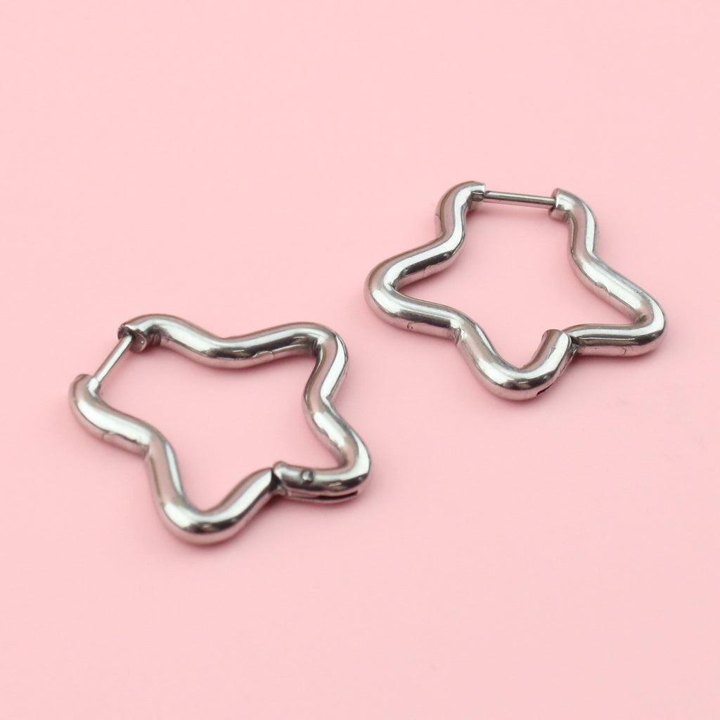 Stainless steel star-shaped hoop earrings