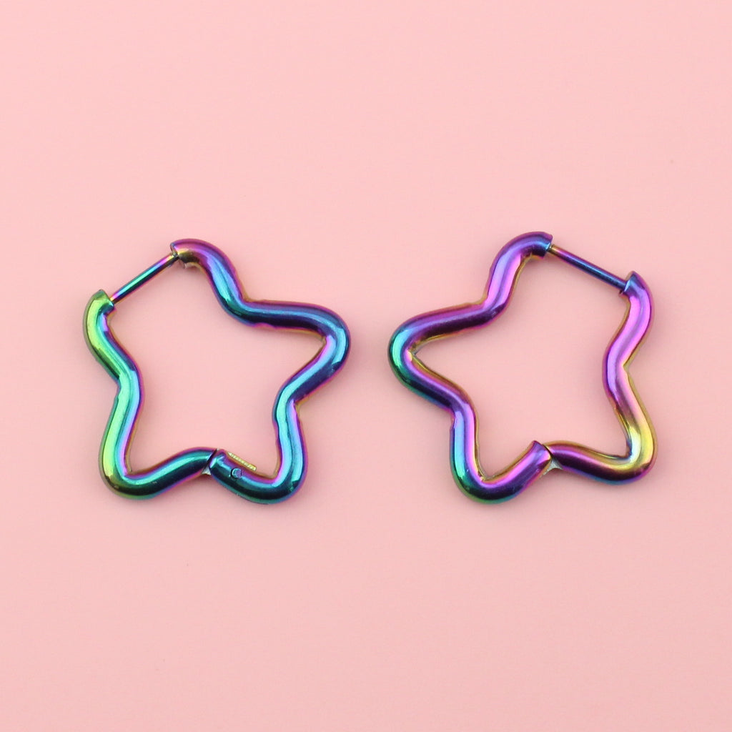 Rainbow stainless steel star-shaped hoops