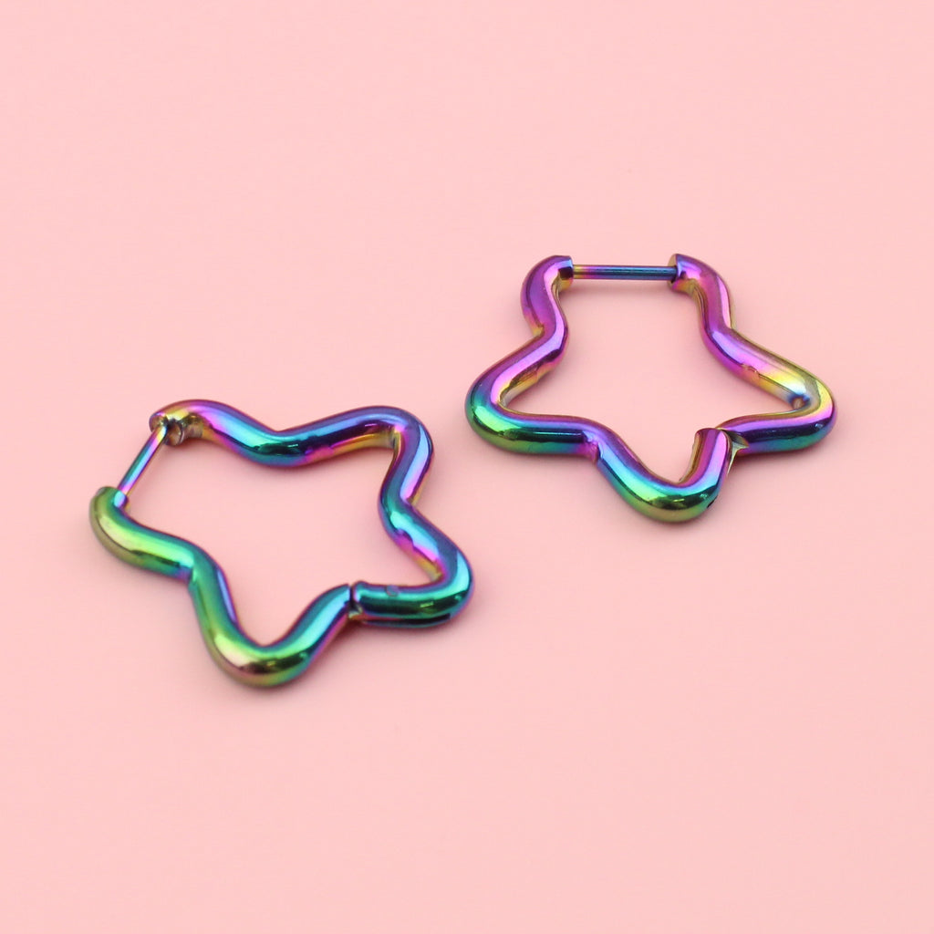 Rainbow stainless steel star-shaped hoops