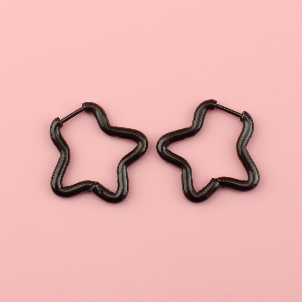 Black stainless steel star shaped hoops 