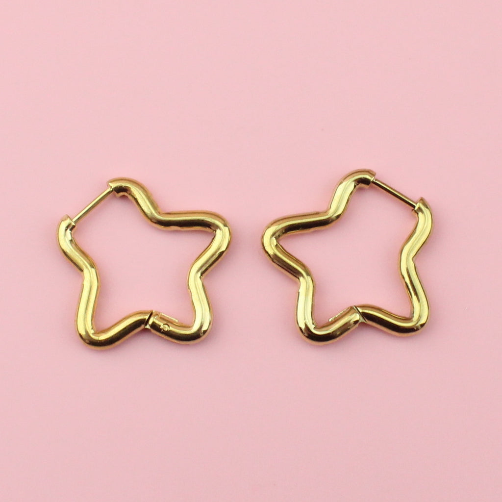 Gold plated stainlesss steel star shaped hoops