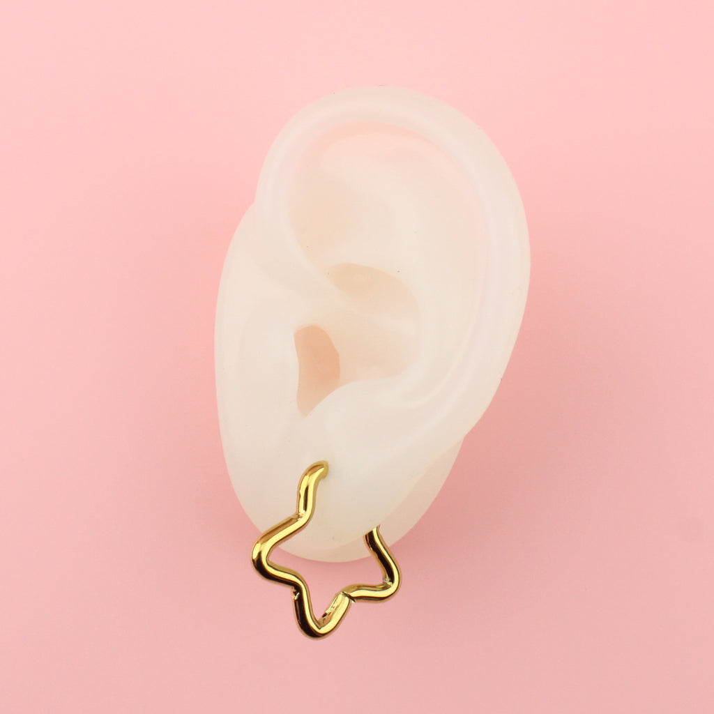 Ear wearing Mini Star Hoop Earrings (Gold Plated)