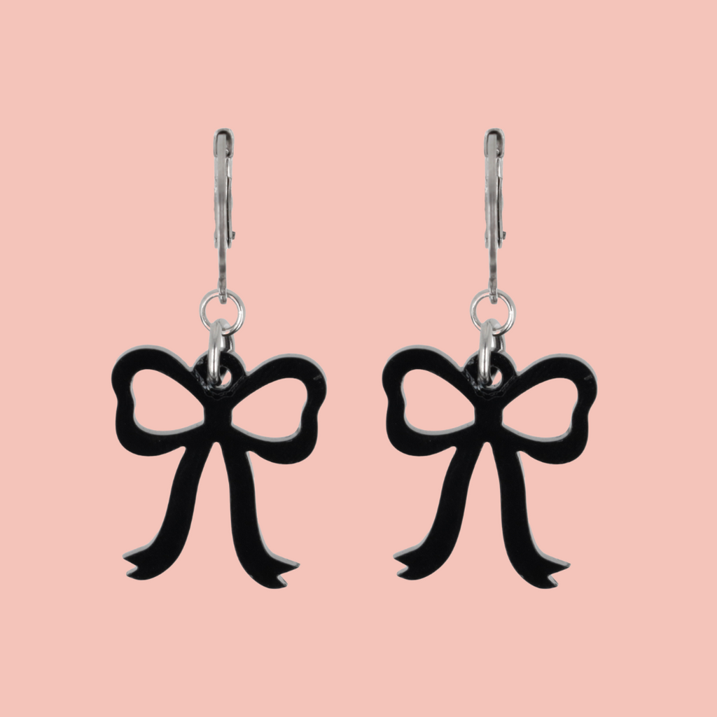 Mini Black Bow Huggie Hoop Earrings - Sour Cherry