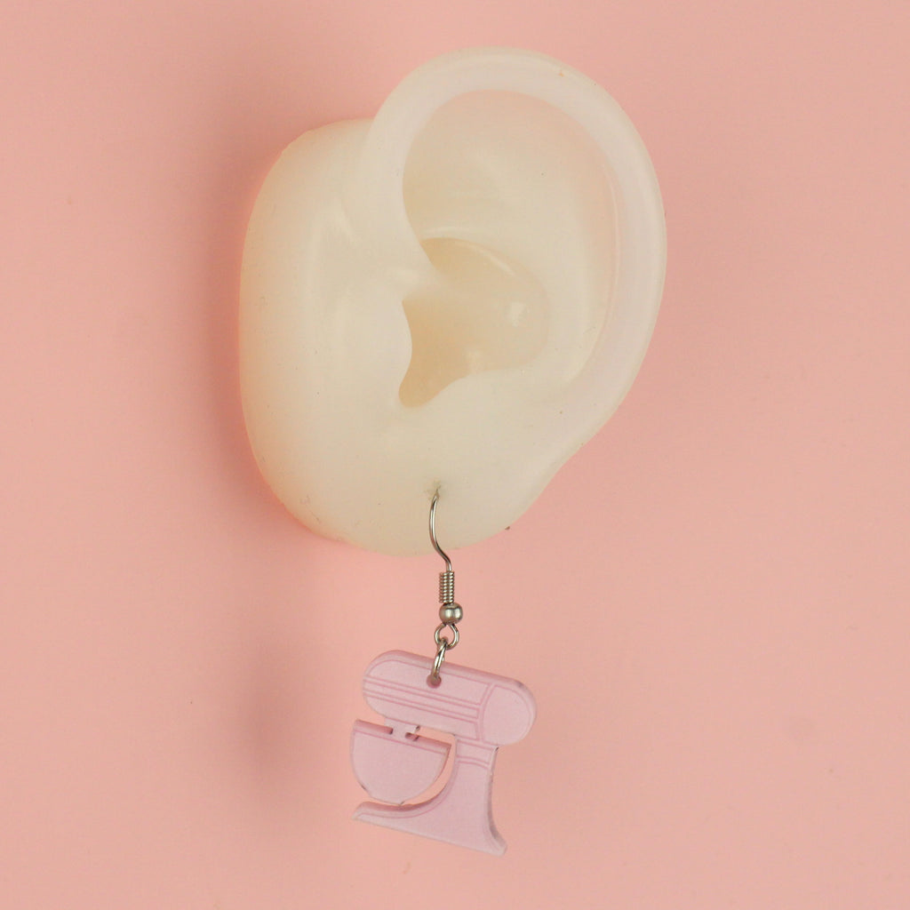 Ear wearing Pink Stand Mixer Earrings