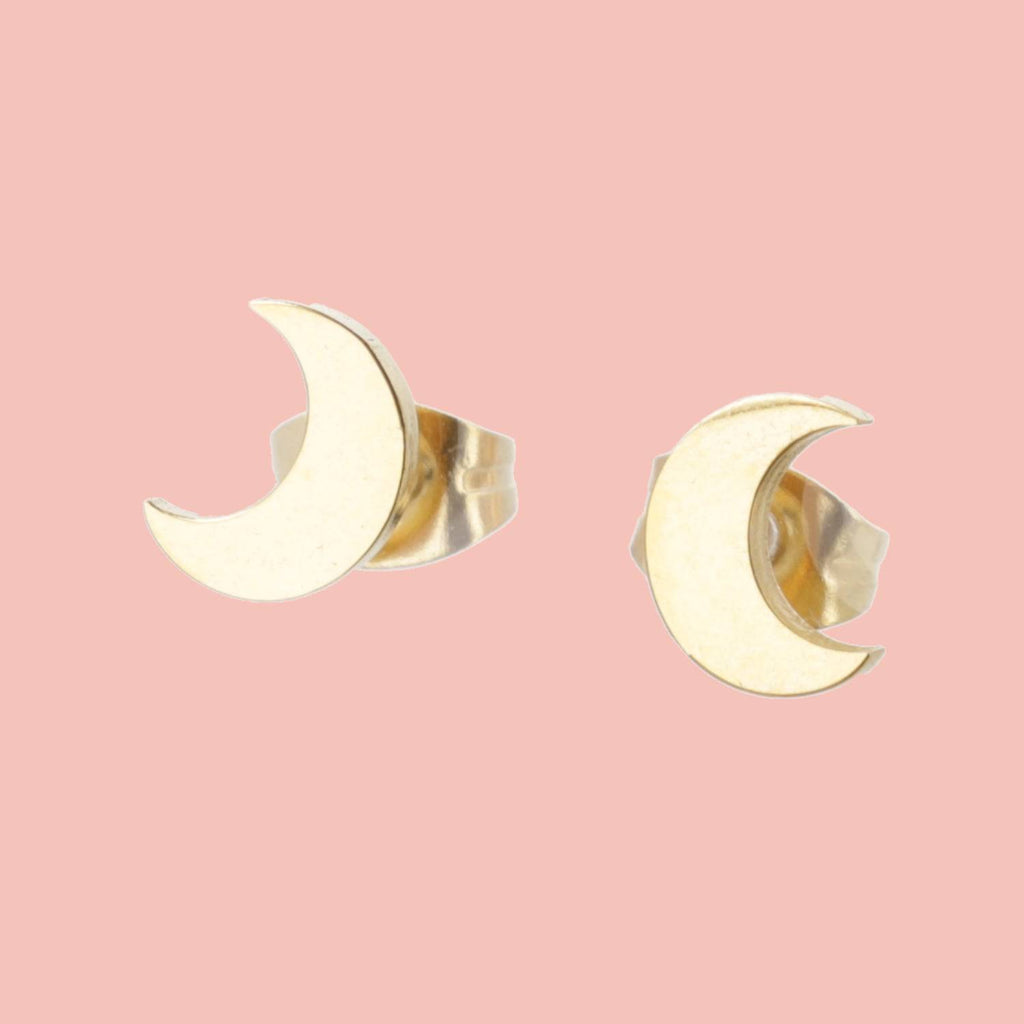 Moon Stud Earrings (Gold Plated) - Sour Cherry