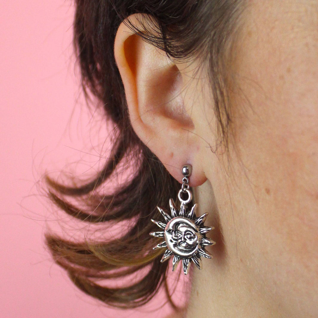 Moon & Sun Stud Earrings - Sour Cherry