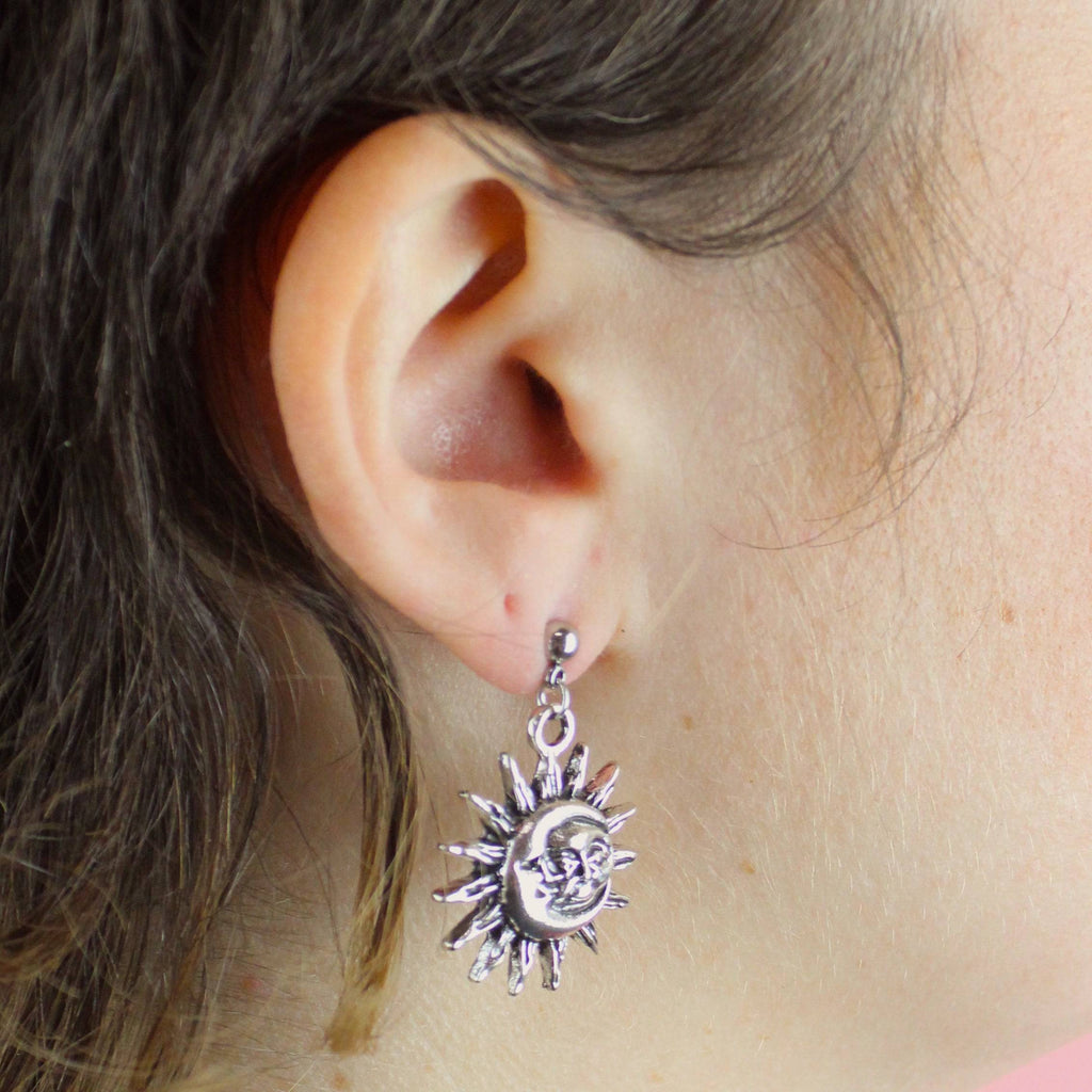 Moon & Sun Stud Earrings - Sour Cherry