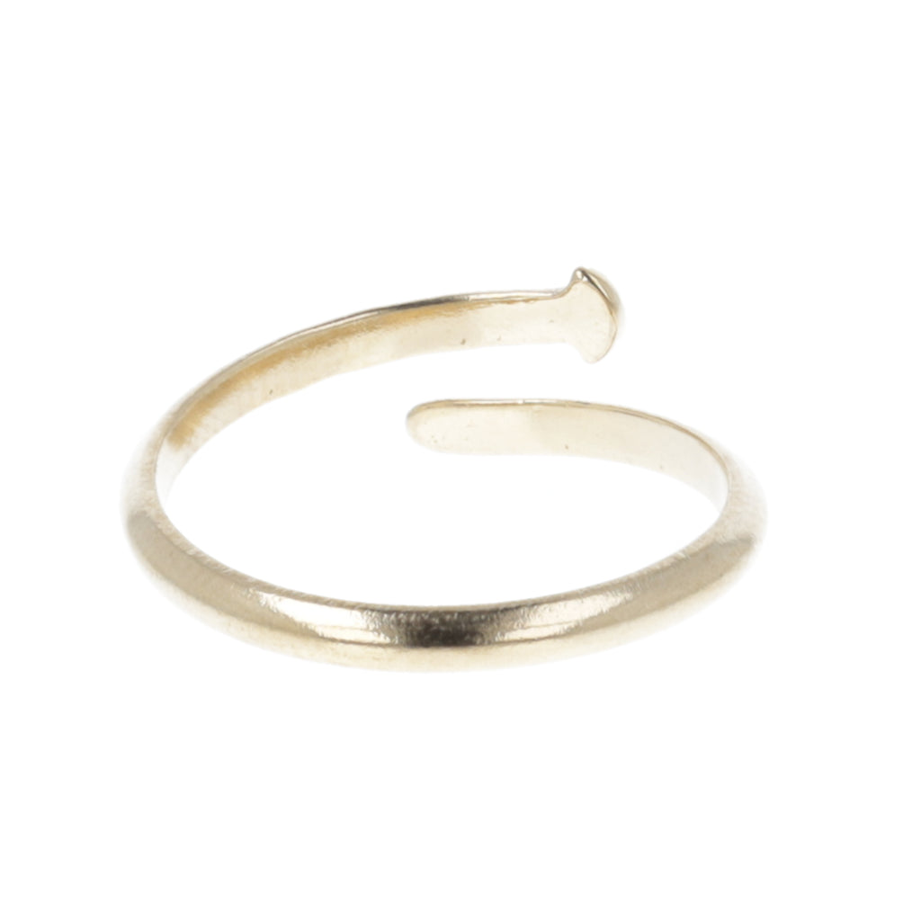 Gold plated stainless steel ring in the shape of a nail with a loop dee loop design
