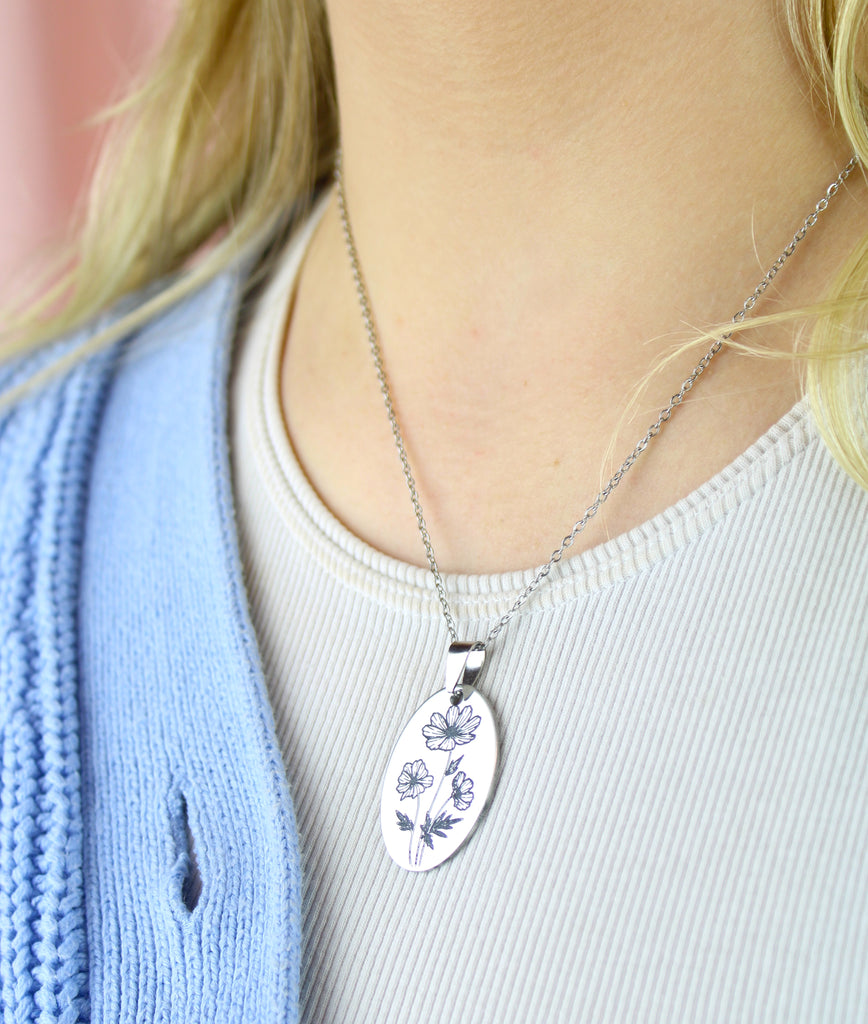 October Birth Flower Necklace - Cosmos - Sour Cherry