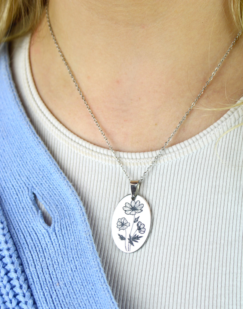 October Birth Flower Necklace - Cosmos - Sour Cherry