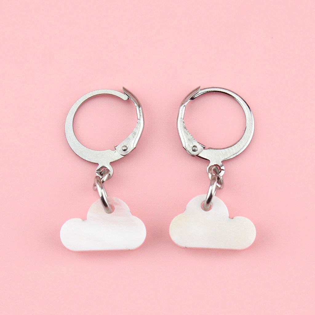 Marble Acrylic cloud charms on stainless steel huggie hoops