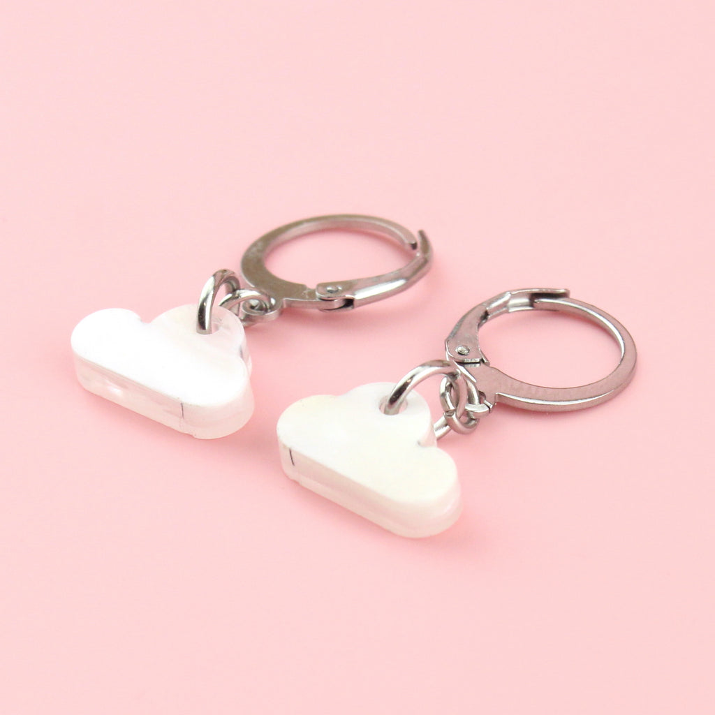 Marble Acrylic cloud charms on stainless steel huggie hoops