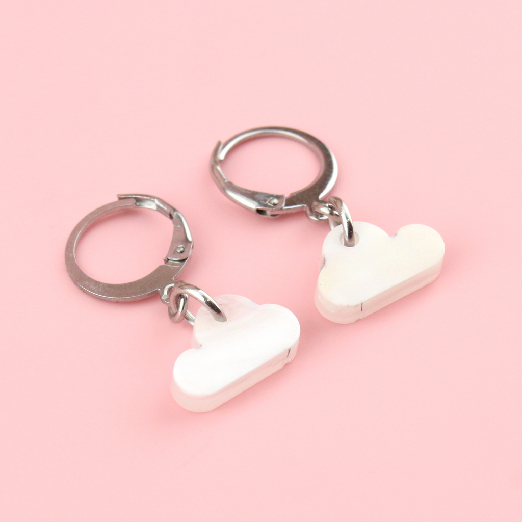 Marble Acrylic cloud charms on stainless steel huggie hoops