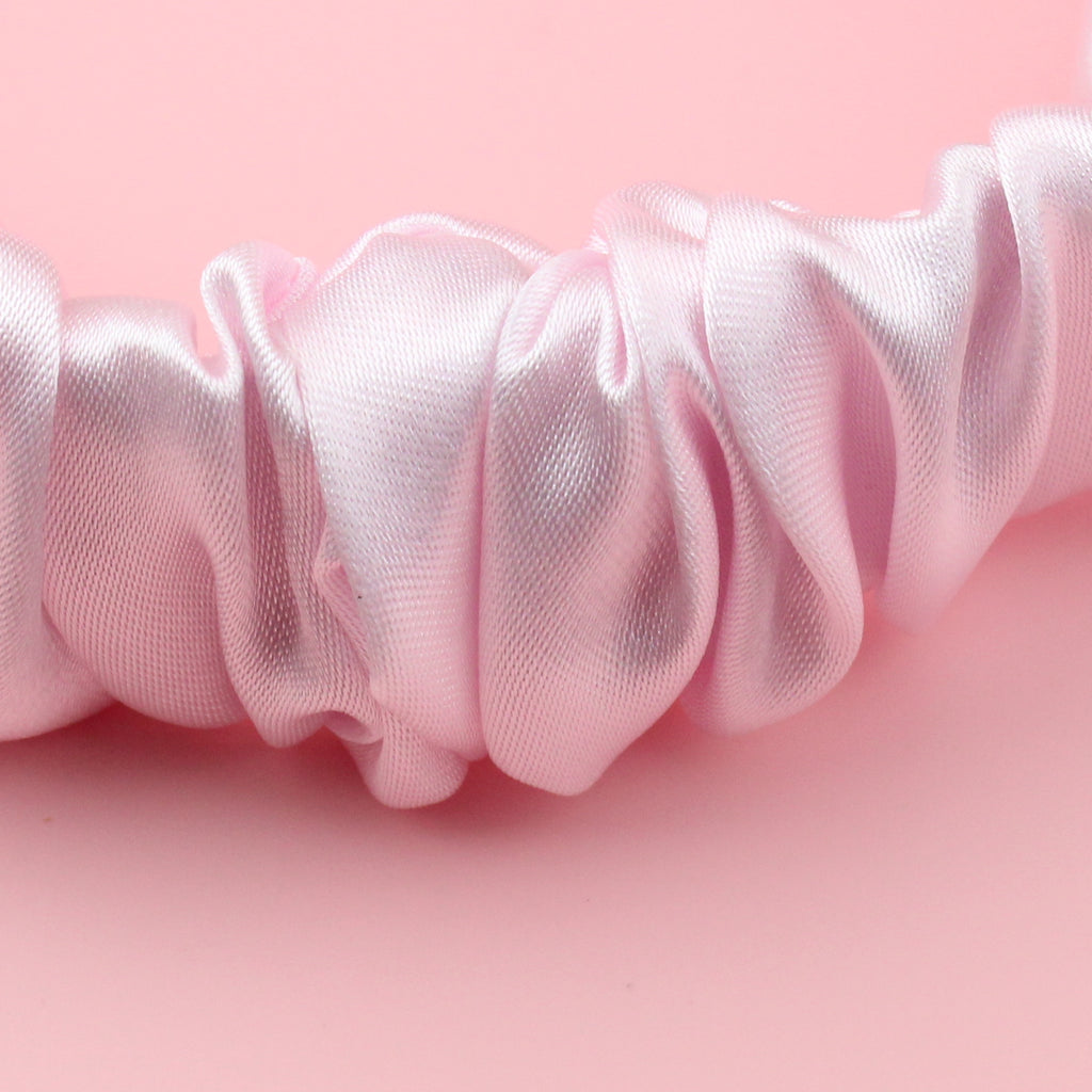 Pink satin scrunchie style headband