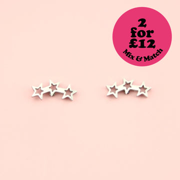 Open Triple Star Stud Earrings - Sour Cherry