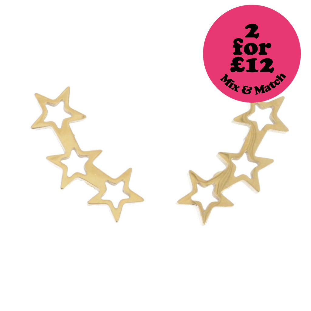 Open Triple Star Stud Earrings (Gold Plated) - Sour Cherry