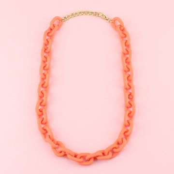 Orange acrylic chunky oval link necklace with gold plated stainless steel fittings