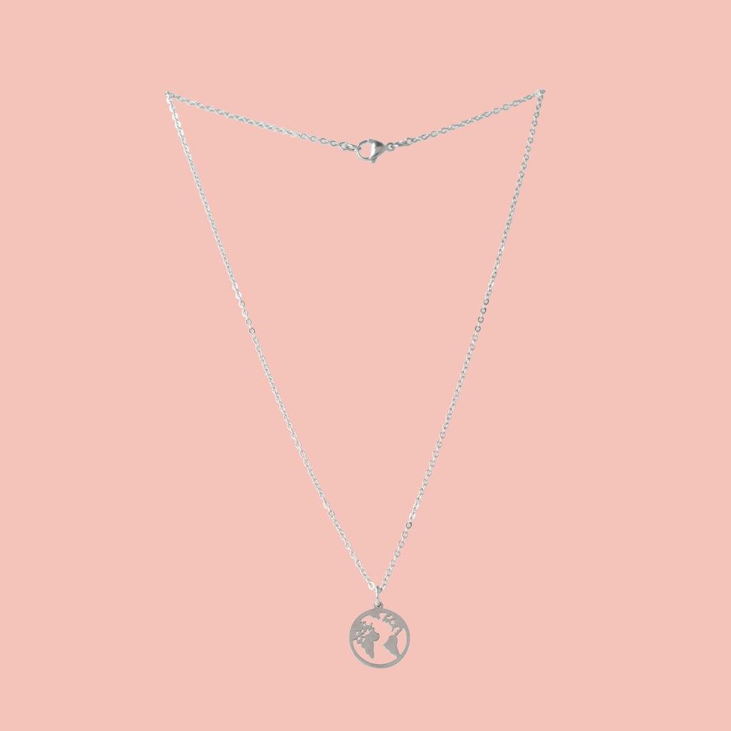 Stainless steel chain with cut out earth pendant