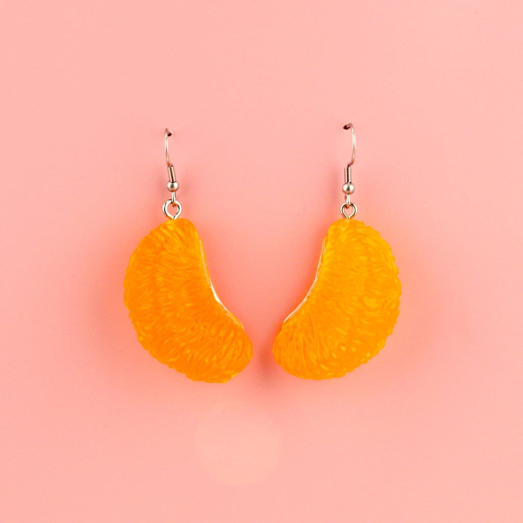 Resin satsuma segment charms on stainless steel earwires