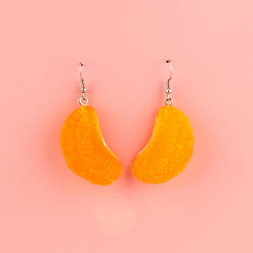 Resin satsuma segment charms on stainless steel earwires